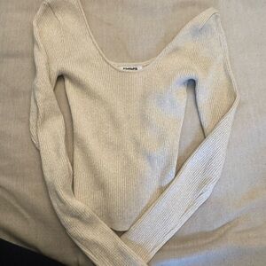 RSQ Cream Off-the-Shoulder Ribbed Sweater